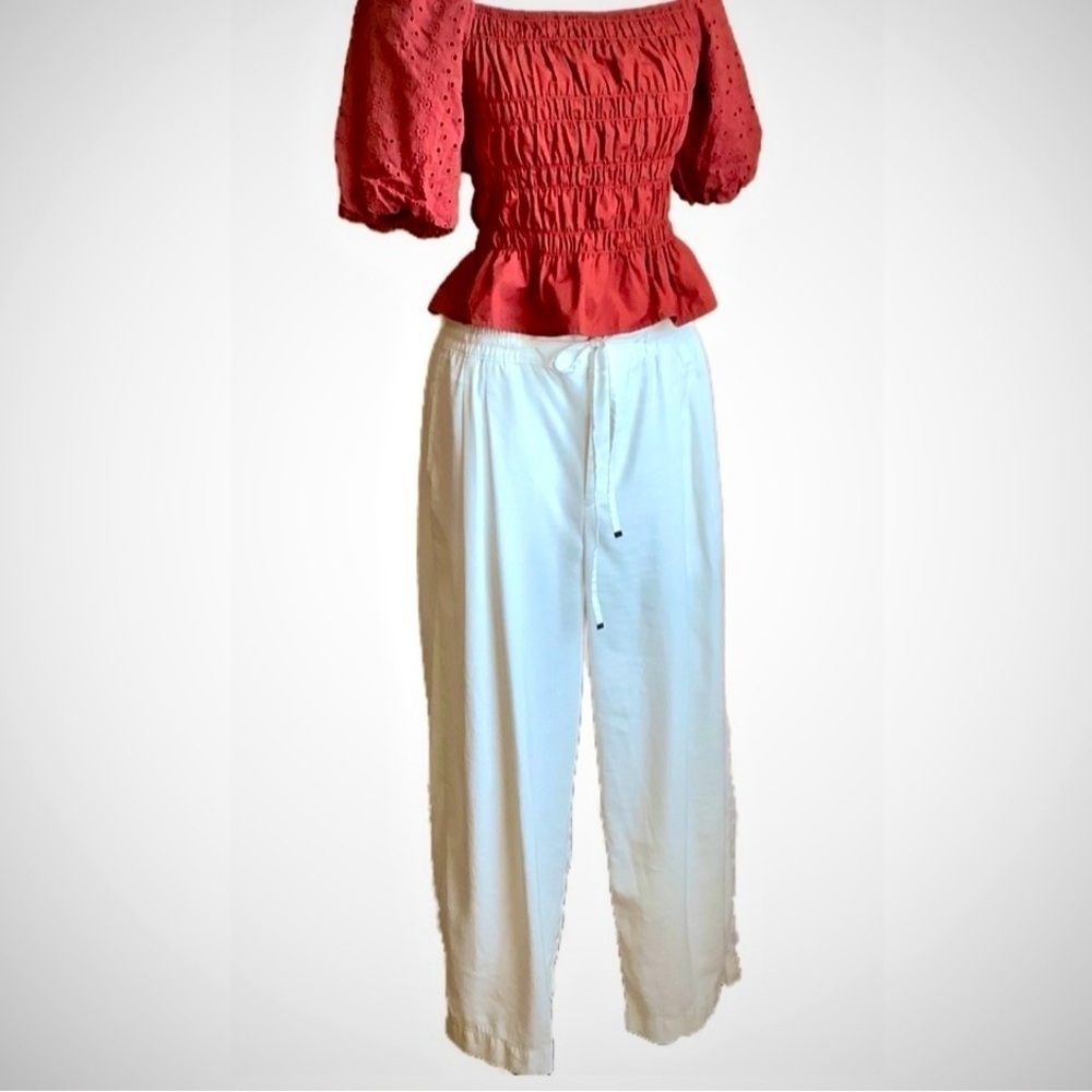 TOMMY HILFIGER White Wide Leg Pleated Trousers Size L